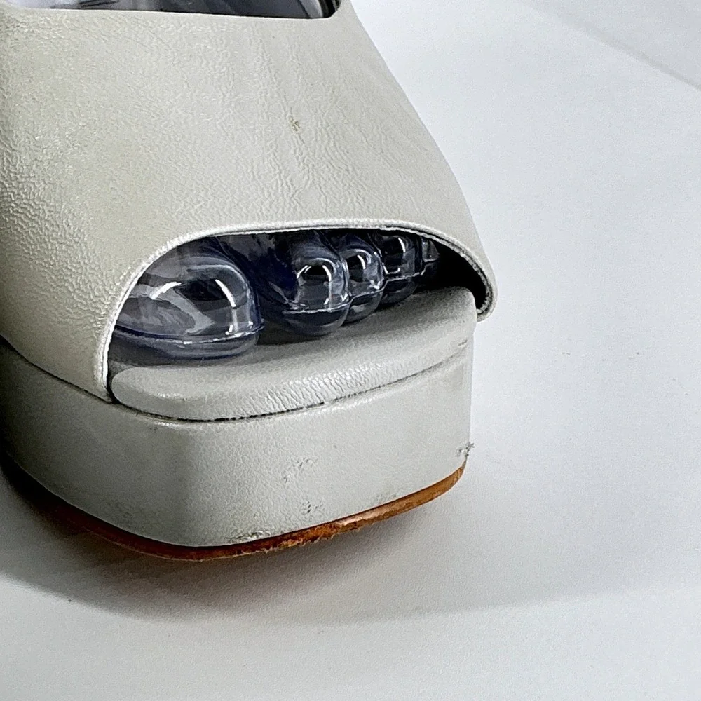 Jeffrey Campbell Size 6.5 Gray Leather Slingback Extendo‎ Platform Heels Sandals